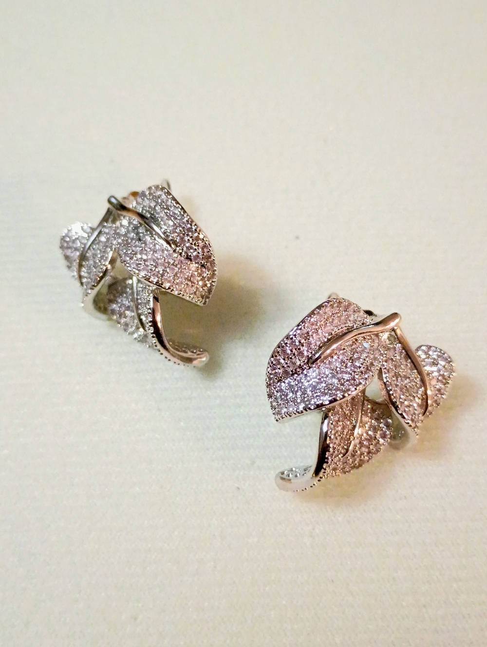 New Sparkling White Gold Plated Leaf  Earrings
